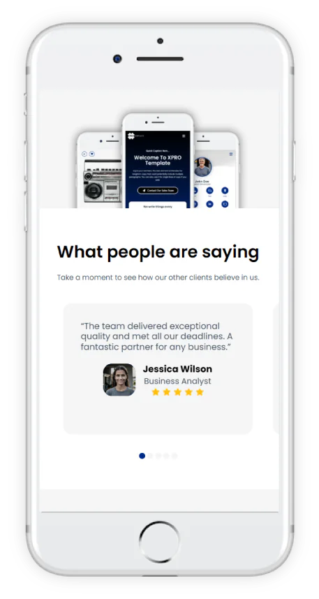 xprotemplate system mobile screenshot Testimonail Section