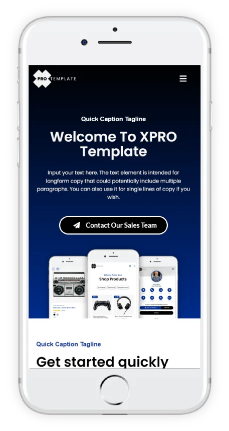 xprotemplate system mobile screenshot landingpages